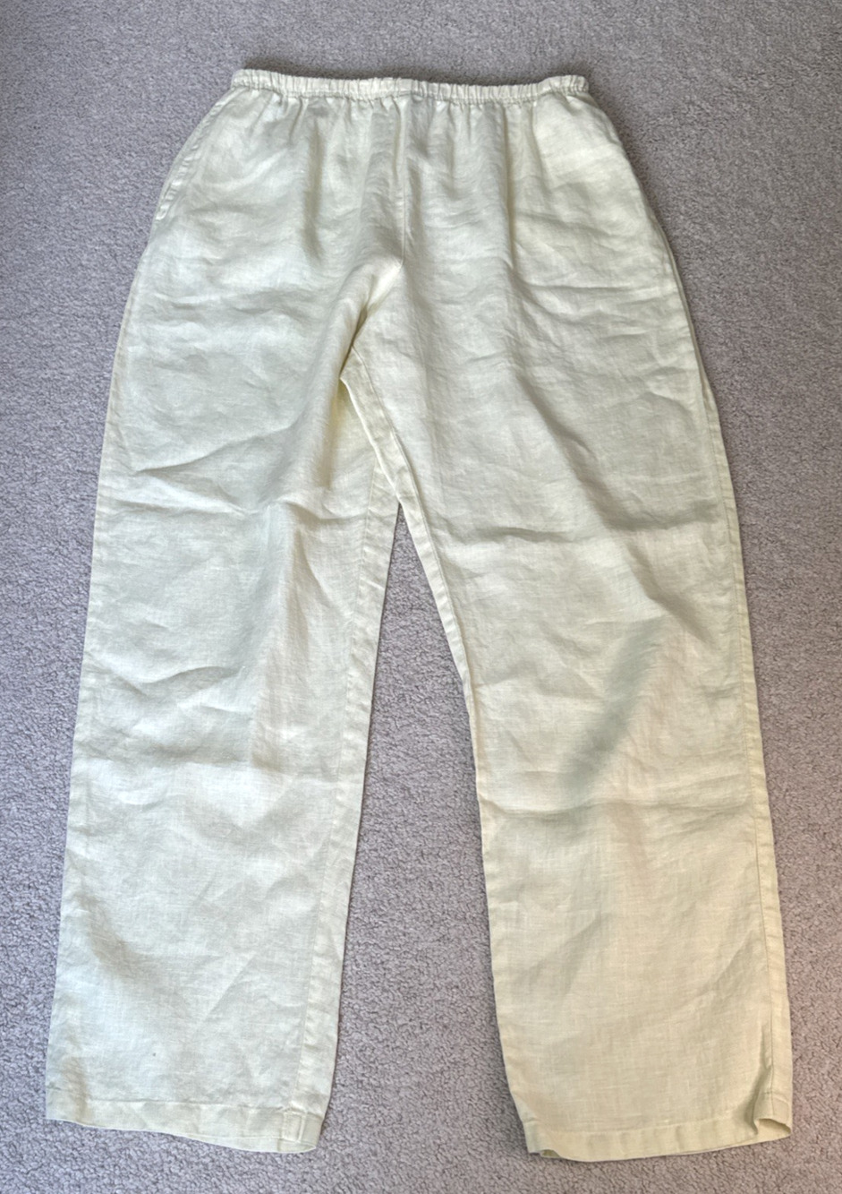 CLICK by Color Me Cotton Sz L Yellow 100% Linen High Waist Pants Pockets USA